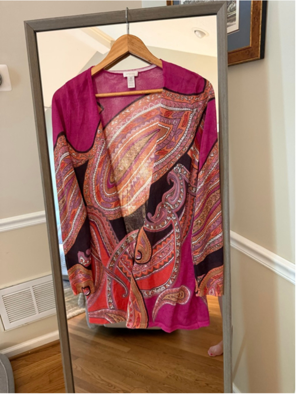 Women's Chico's Pink Orange Paisley Cardigan Size 0
